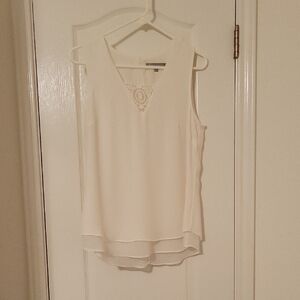 Daniel Rainn Cream V-Neck Layered Crochet Trim Tank